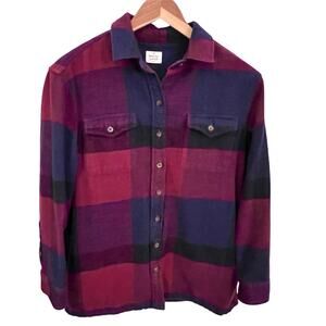 Marine Layer Plaid Flannel Shirt Jacket Women’s Small Burgundy Navy Oversized